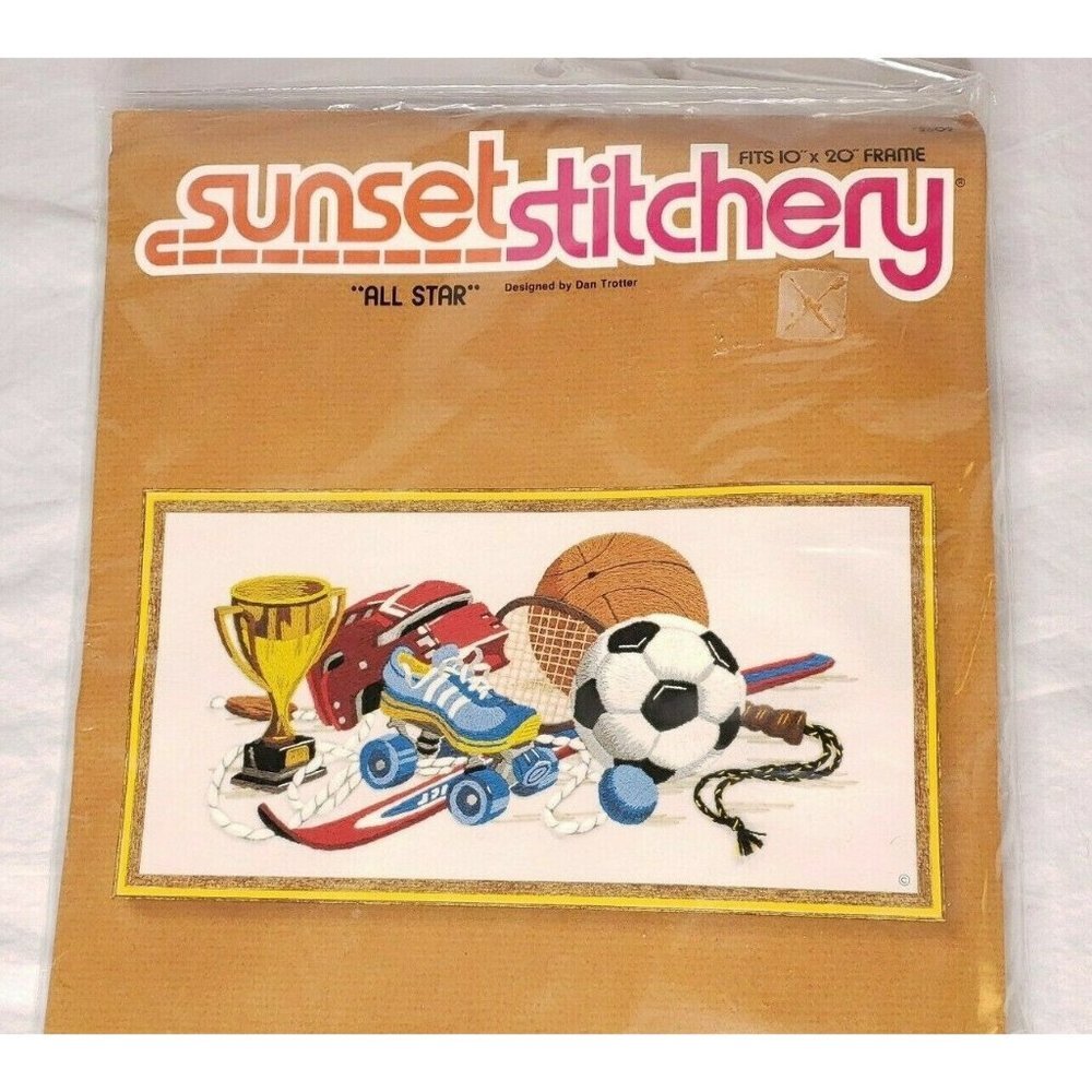 Vintage Sunset Stitchery "All Star" Crewel Embroidery Kit 1980 New Old Stock
